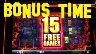 Quick Hit Volcano Live Play max bet $3.00 with BONUS 15 FREE GAMES Slot Machine