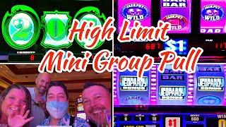 HIGH Limit SLOTS Mini Group Pull  Tons of FUN & BIG Wins with Friends
