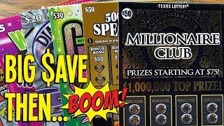 Last Row BIG $AVE then... $50 Millionaire Club  $220 TEXAS LOTTERY Scratch Offs