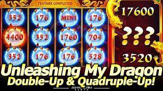 Double-Up and Quadruple-Up Playing the NEW Dragon Unleashed Slot Machine at Orleans in Las Vegas!
