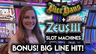 Bier Haus BONUS! Awesome Line Hit on Zeus 3 Slot Machine!!