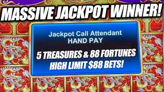 HIGH LIMIT JACKPOT WINS  88 FORTUNES & 5 TREASURES MAX BET    HAND PAY ON $88 BETS