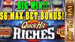 QUICK HIT RICHES - $6 MAX BET BONUS - BIG WIN!! w SLOT TRAVELER! - Live Casino Play