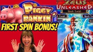 First Spin Bonus on Piggy Bankin & Zeus Unleashes the bonus!
