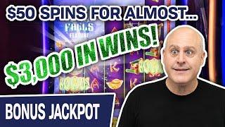 ALMOST $3,000 FROM FOUR CASH FALLS WINS  Incredible $50 Slot Spins
