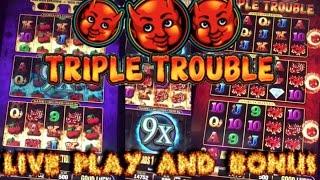 HUGE WIN!!! LIVE PLAY and Bonus on Triple Trouble Slot Machine