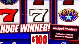 TRIPLE STARS HUGE JACKPOT WINNER  HIGH LIMIT $300 SPINS!  #highlimit #jackpot