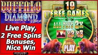 Buffalo Diamond Slot - Live Play, 2 Free Spins Bonuses, Nice Win
