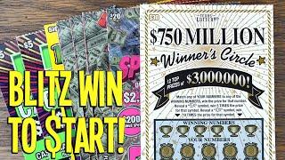 Starting with a BLITZ WIN! 3X $30 Winner's Circle ⫸ $190 TEXAS LOTTERY Scratch Offs