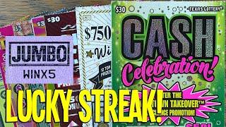 the WINS CONTINUE  EVERY $30 TICKET!  $210 TEXAS LOTTERY Scratch Offs