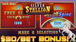 NEW SLOT ️ Silver Stallion Fiery Hot Jackpots NICE WIN HIGH LIMIT $30 Bonus Round Slot Machine