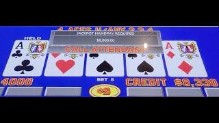 Bellagio Baccarat Bar $2 Video Poker HIT ~4 Aces+4~ $8K Hand-paid Jackpot
