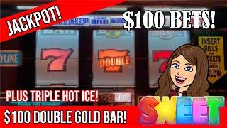 $100 DOUBLE GOLD BAR  HIGH LIMIT SLOT MACHINE BIG HANDPAY! Plus Nice Run on $10 TRIPLE HOT ICE!