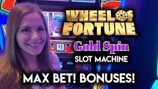 $10 Max Bet Spins on Wheel of Fortune Gold Spin Slot Machine!! BONUSES!!