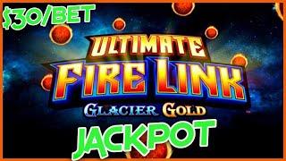 Ultimate Fire Link Glacier Gold HANDPAY JACKPOT HIGH LIMIT $30 Bonus Round Sahara Gold Slot Machine