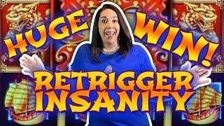 HUGE WIN  RETRIGGER INSANITY  WHO WILL WIN THE SLOT QUEEN MERCH ⁉️