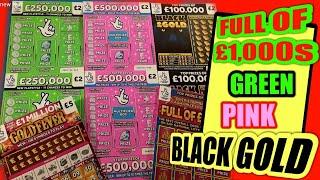 WHAT A GAME..£500,000 PINK..£250,000 GREEN..£250,000 BLACK..FULL OF £1,000s..GOLDFEVER.SCRATCHCARDS