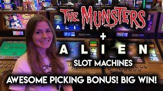 Happy Halloween! BIG WIN! Perfect Picking on Alien Slot Machine + The Munsters Slot Machine BONUS!