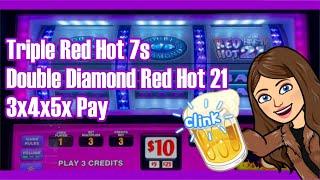 Old School High Limit Slots  TRIPLE RED HOT 7S - 3X4X5X PAY - DOUBLE DIAMOND RED HOT 21 - LAS VEGAS