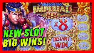 BIG WINS ON THE NEW IMPERIAL 88 DRAGON TAO  FIRST ATTEMPT ON A NEW THEME WITH BONUSES & LIVE PLAY