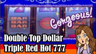 Old School Triple RED HOT 777 Slot Machine plus Double Top Dollar! Bossier City Live Slot Play!