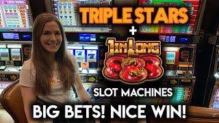 Betting Bigger and WINNING!! Jin Long and Triple Stars Slot Machines!!