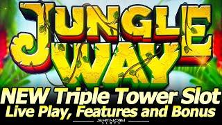 Jungle Way Triple Tower Slot Machine - NEW Konami game Live Play, Feature and Free Games!