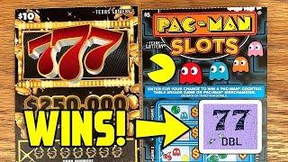 WINS!!  2X 777 + 2X Pac-Man Slots!  TEXAS LOTTERY Scratch Off Tickets