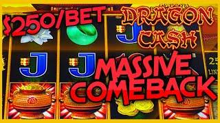 MAX BET $250 Bonus Round on HIGH LIMIT Dragon Cash Link HANDPAY JACKPOT Slot Machine EPIC COMEBACK