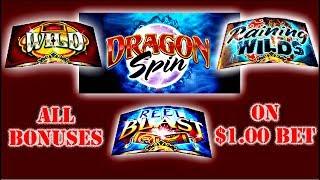 Dragon Spin Slot Mchine by Bally All Bonuses on a $1 Bet