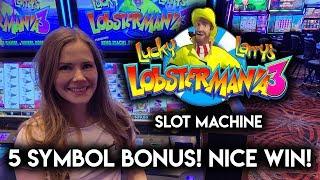 Lobstermania 3 Slot Machine! 5 SYMBOL BONUS!! Nice Win!!