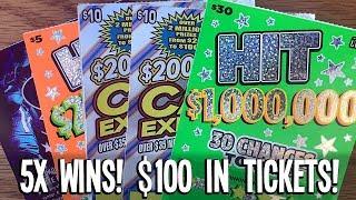5X WINS!  $30 Hit $1,000,000, Hit $250,000 + MORE!  $100 in TEXAS LOTTERY Scratch Off Tickets