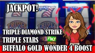 Las Vegas Slot Machines - Handpay Jackpot! Triple Diamond Strike, Triple Stars & Buffalo Gold Boost!