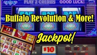 Huge Buffalo Revolution Jackpot! Plus Triple Diamond and NEW Slot The Gumball Game!