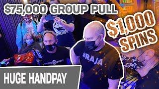 $1,000 SPINS & $75,000 IN!  UNBELIEVABLE Slot Machine Group Pull in VEGAS