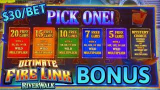 HIGH LIMIT Ultimate Fire Link River Walk$30 Bonus Round Slot Machine Casino