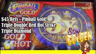 Our First Time Ever Playing Pinball Gold! PLUS Triple Diamond and Triple Double Red Hot Strike!