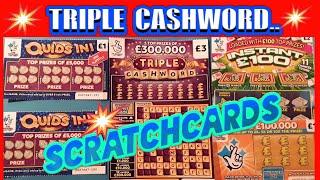 Scratchcards TRIPLE CASHWORD.QUIDS IN.£100,000 MULTIPLIER..mmmmmmMMM..says