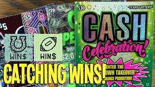 CATCHING WINS! 10X Texans + 2X $30 Cash Celebration!  $180 TEXAS LOTTERY Scratch Offs