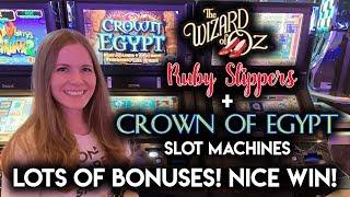 Crown of Egypt! Wizard of Oz Ruby Slippers Slot Machines! Lots of BONUSES! Nice WIN!!