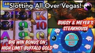 High Limit Buffalo Gold Saves the Day + Bugsy & Meyer's Steakhouse - Slotting All Over Vegas!