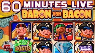 60 MINUTES LIVE  BARON VON BACON PIRATE SWINE  FUN PLAY ON THE WMS SLOT