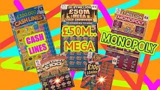 £50M.MEGA SHOWDOWN£100 LOADEDINSTANT £100MONOPOLYCASHLINESWIN £50CASH MATCHScratchcards