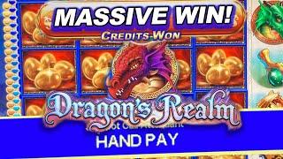 DRAGON'S REALM HIGH LIMIT MAX BET  SUPER MASSIVE WIN SLOT MACHINE  JACKPOT HAND PAY!