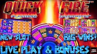 NEW SLOT ALERT LIVE PLAY on Quick Fire Flaming Jackpots Slot Machine with Bonuses on All 4 Games