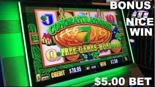 Live play on Wild Lepre'Coins $5.00 bet with BONUS and NICE WIN Leprecoins