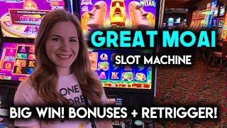 GREAT BIG WIN!! Great MOAI Slot Machine! BONUSES!! Re-Trigger!!!