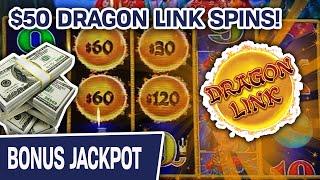 Dragon Link Jackpot Handpay!  $50/SPIN Playing Peacock Princess Slots