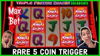 RARE MAX Bet 5 Coin TRIGGER on TRIPLE FORTUNE DRAGON UNLEASHED