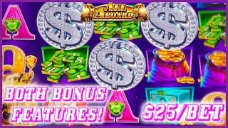 HIGH LIMIT All Aboard  Piggy Pennies (2) $25 Bonus Rounds Slot Machine Casino